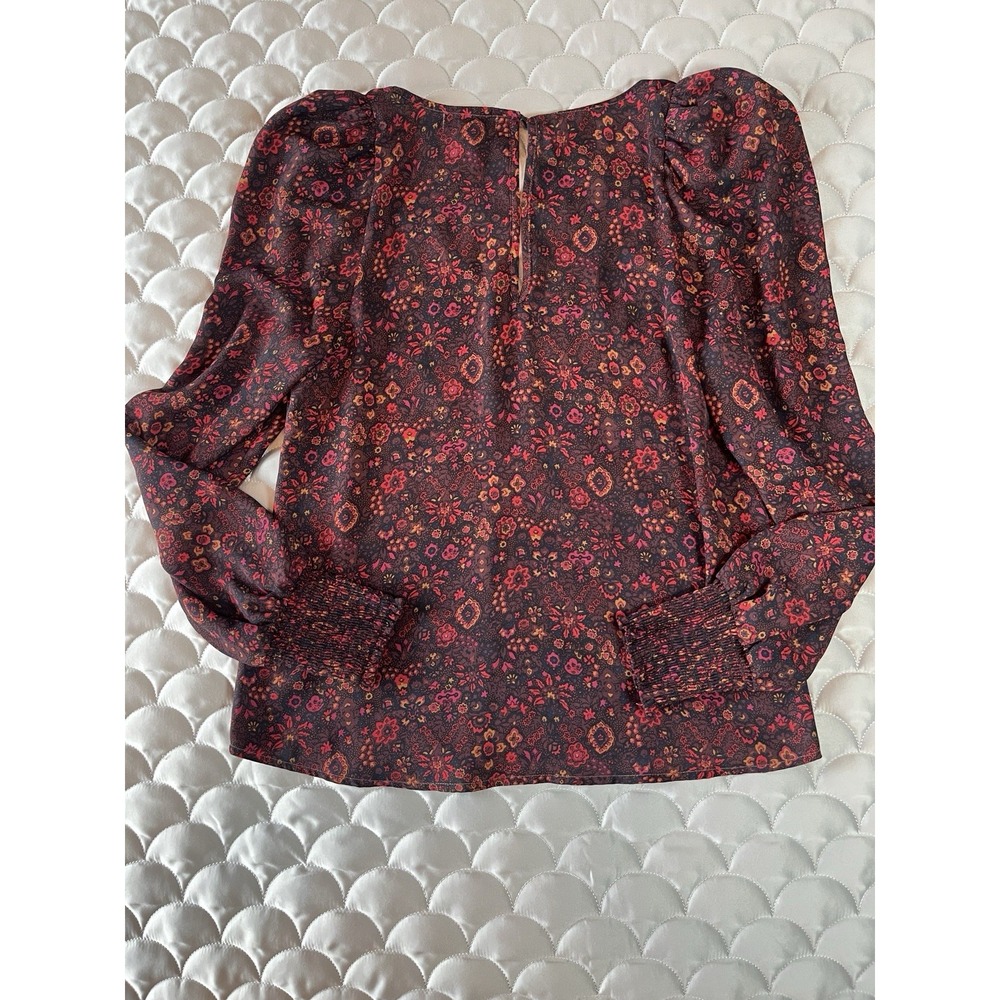 Allison Joy Evereve Tessa V Neck Puff Blouse Size XS Burgundy Autumn Moody - Picture 7 of 8
